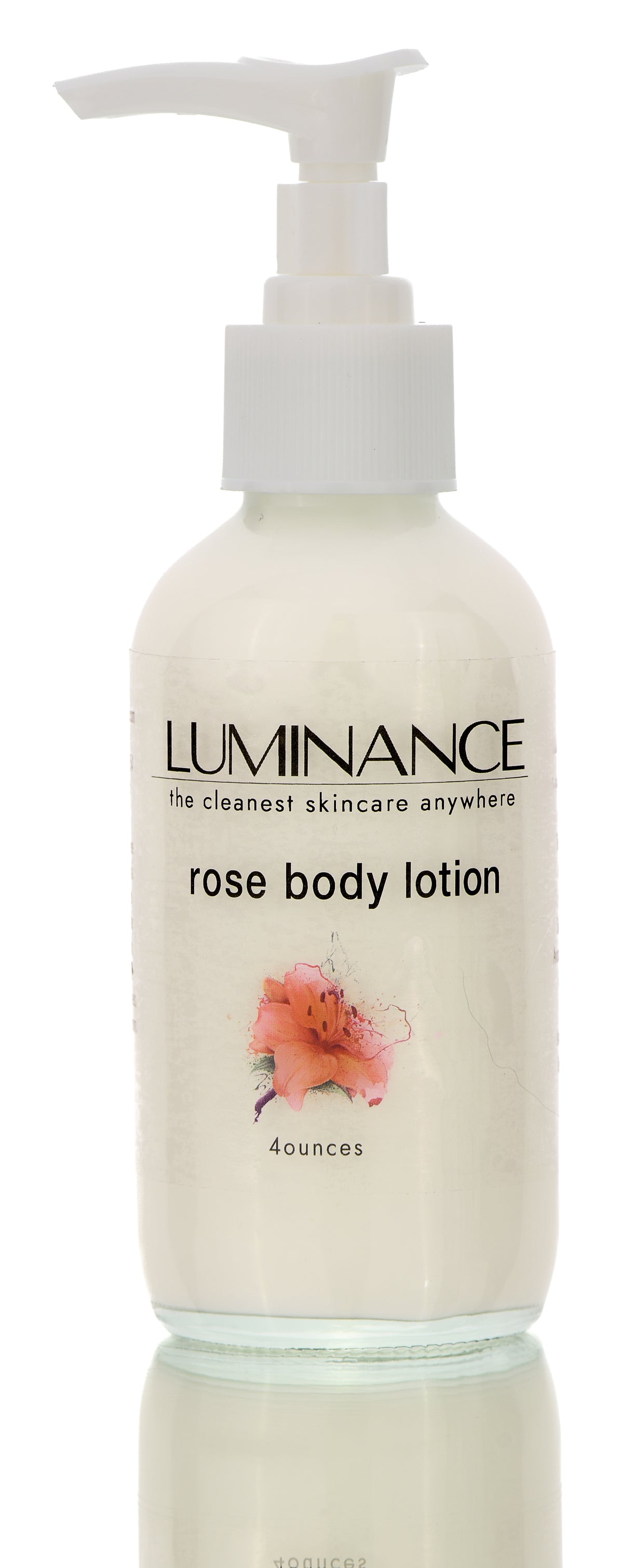 Luminance Organic Rose Body Lotion bottle on a white background